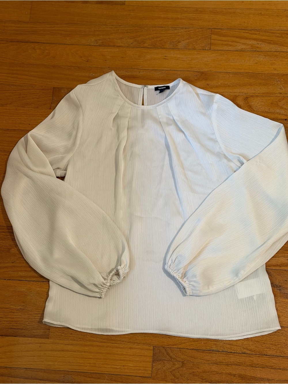Women's Cream Long-Sleeve Pleated Neck Blouse